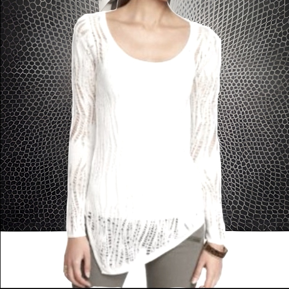 Express Lace Asymmetrical Hem Tunic Knitted 100% Rayon Super Soft White Sweater
